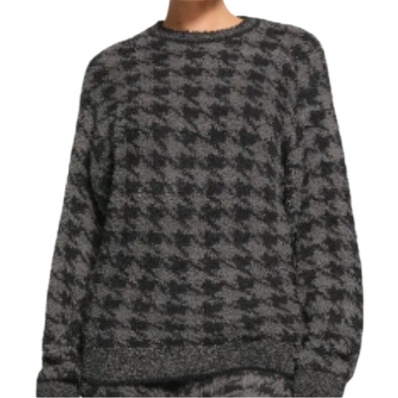 SKIMS Cozy Knit Teddy Plush Houndstooth Gray Chalk Lounge Sweater - Picture 3 of 9